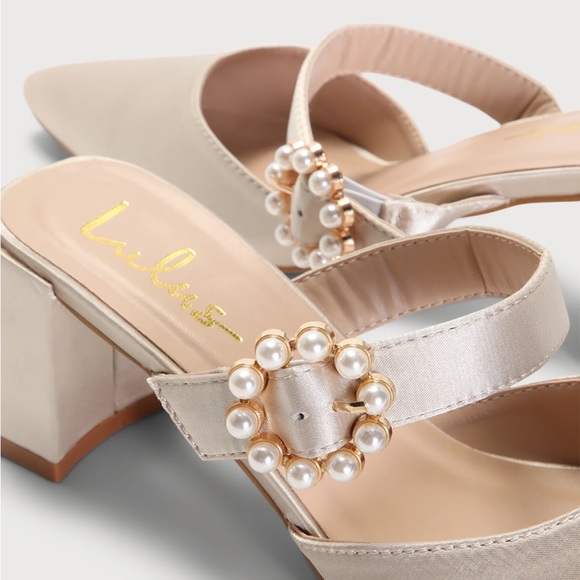 Ivory Satin Pearl Point-Toe Mule - Picture 2 of 8